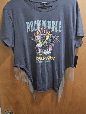 Ruby & Lace Black 'Rock N Roll' Fringe Chain Graphic Tee